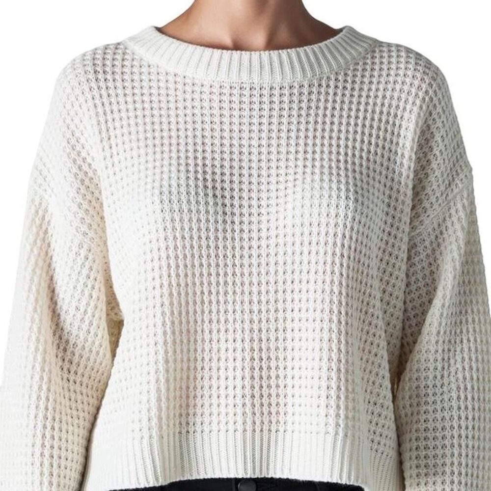 Women's White and Cream Waffle Knitted Crewneck Sweatshirt